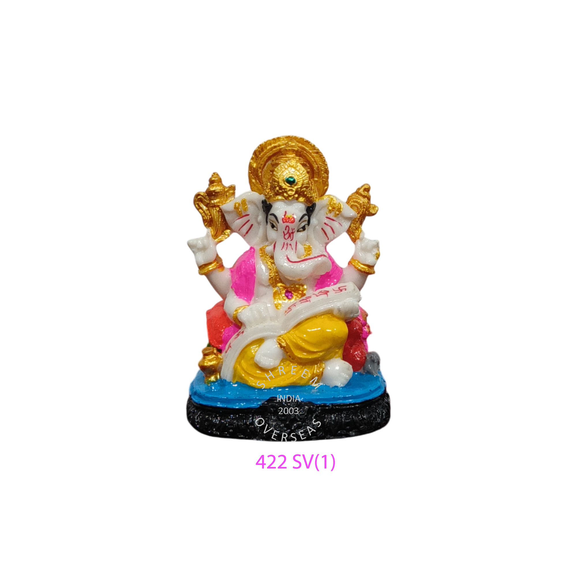 422 SV (1) 4 inch writing ganesha idol model 422 SV hand painted resin ganpati murti with scripture