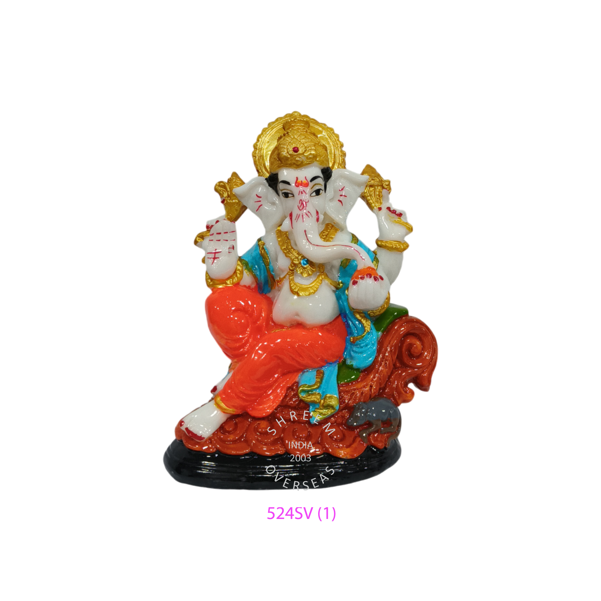 524 SV(1) Ganpati statue sitting on decorative carved seat colorful resin idol for wholesale export