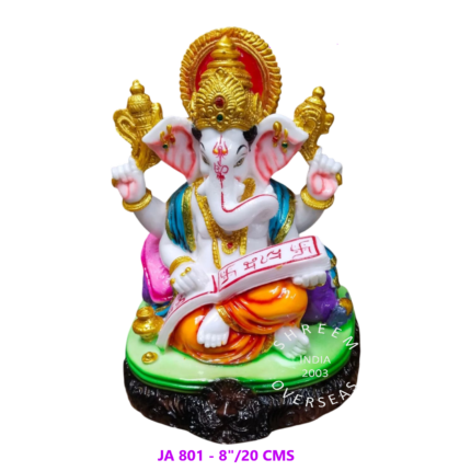 Unlock the doors of wisdom and success! Our 8" Vidya Ganesha, holding the sacred book of knowledge, is the ultimate companion for students and professionals. Wholesale export to Malaysia and Thailand.