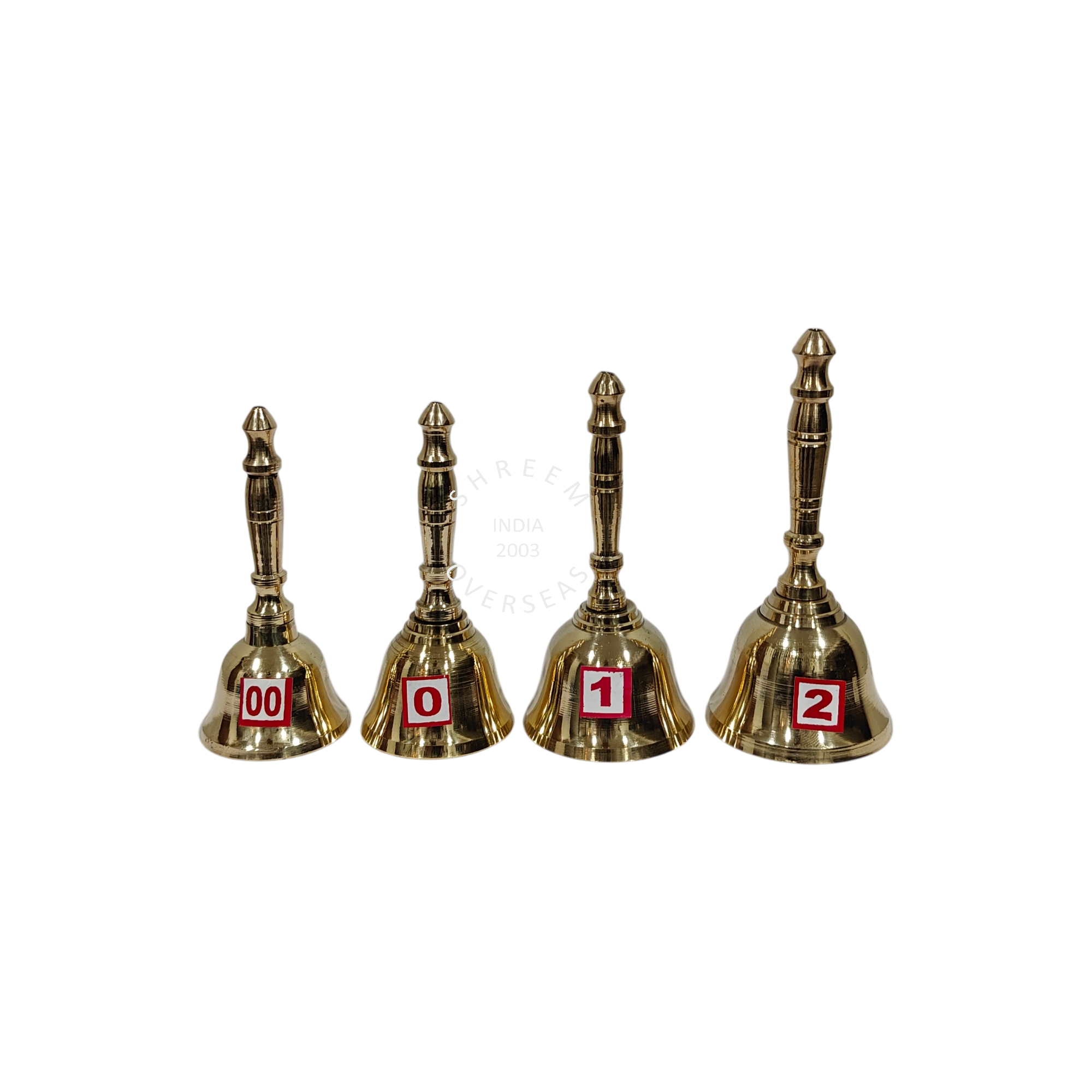 Brass Temple Bells from size 00 to 2 perfect for a home temple and for Aarti at bigger temples.