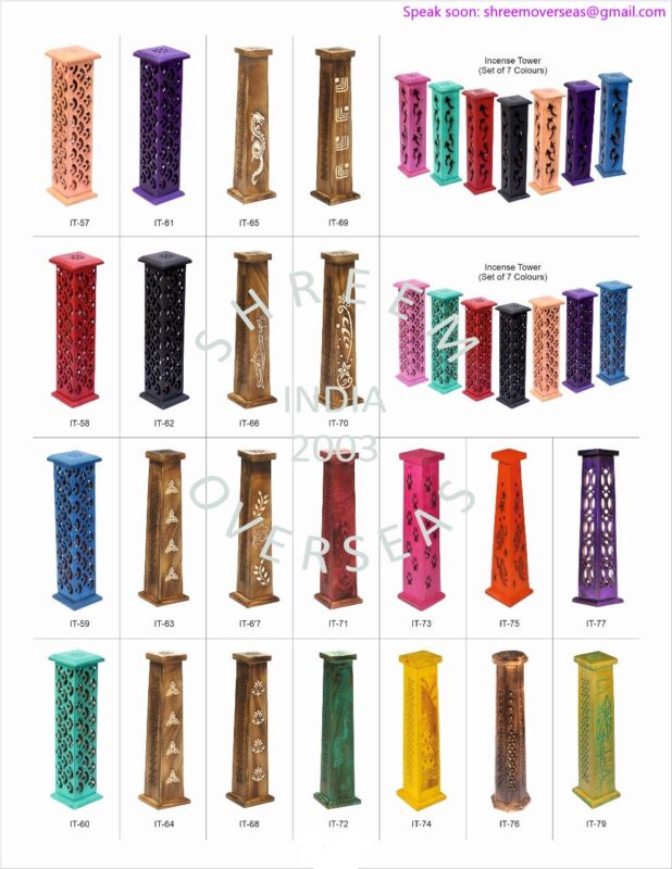 Wholesale 12-inch incense burner tower sets in 7 colors and hand-carved dragon designs for export to USA UK and Australia