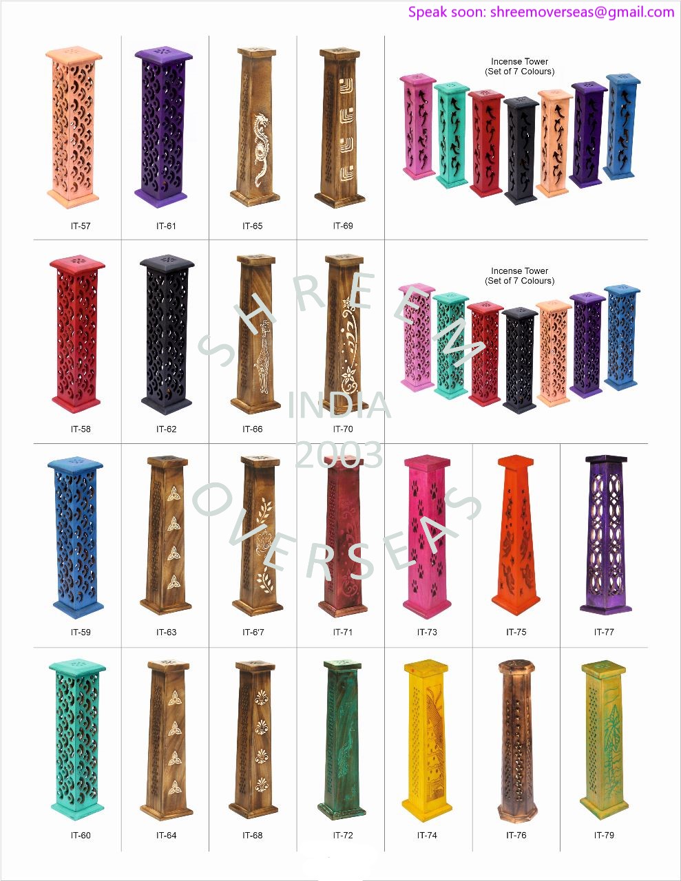 Wholesale 12-inch incense burner tower sets in 7 colors and hand-carved dragon designs for export to USA UK and Australia