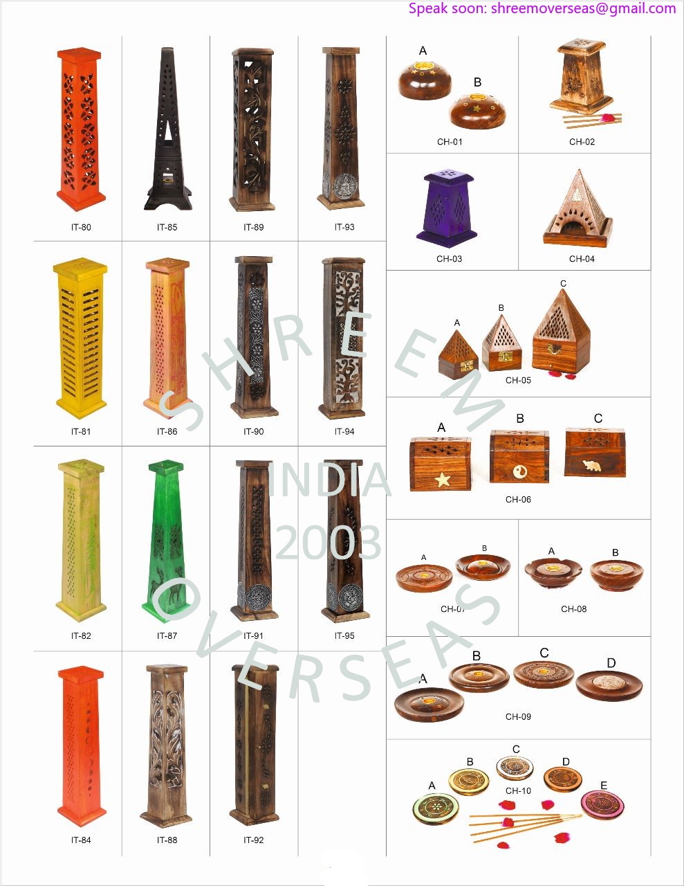Wholesale specialty wooden incense burners including Eiffel Tower and pyramid cone holders for export from India to USA UK and Australia