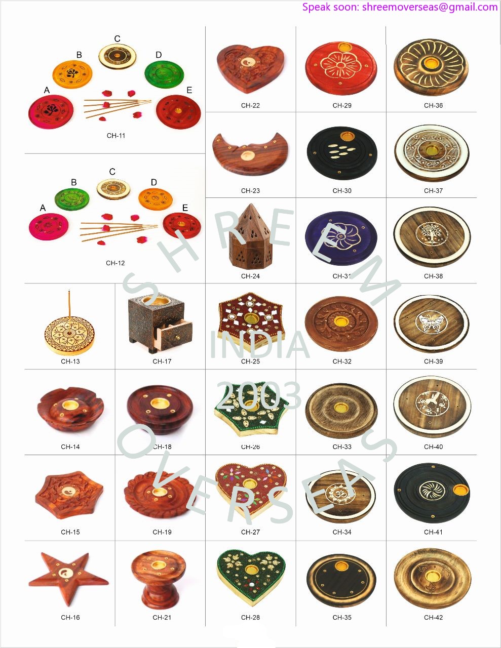 Wholesale decorative small wooden incense burners in heart and star shapes with mirror work for export to USA, Canada, Germany, Portugal, Spain