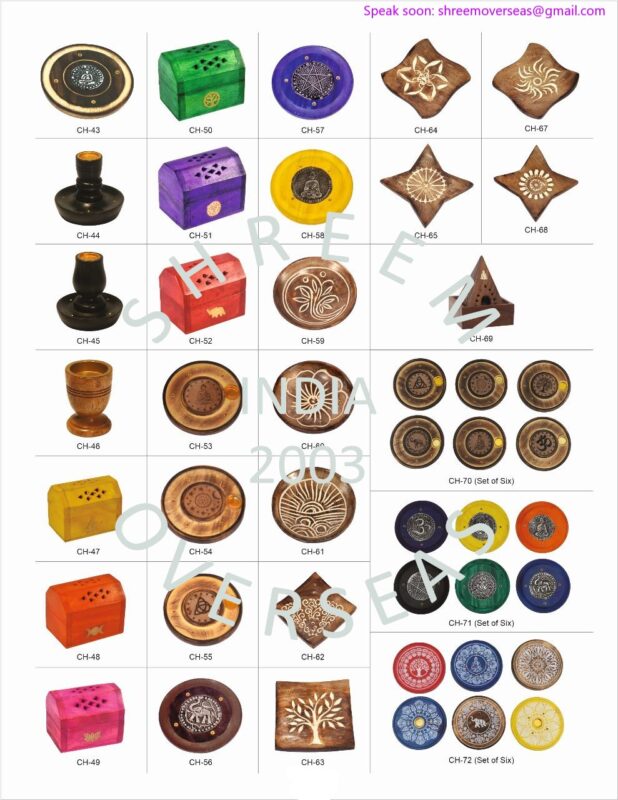 Wholesale wooden incense chests and Chakra burner sets for spiritual shops in USA UK and Australia handcrafted in India