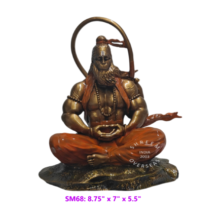 Meditating Hanuman Statue SM68 8.75" antique bronze finish and orange resin idol