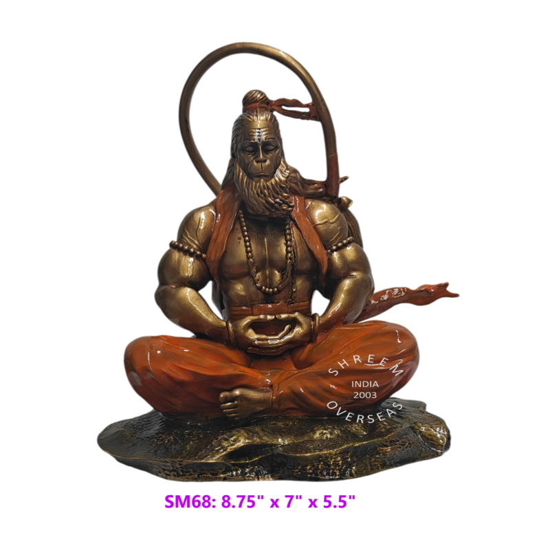 Meditating Hanuman Statue SM68 8.75" antique bronze finish and orange resin idol