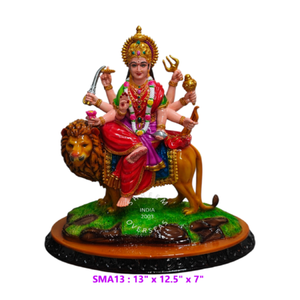 Goddess Durga on Lion Statue SMA13MN 13 inch multi color hand painted resin idol