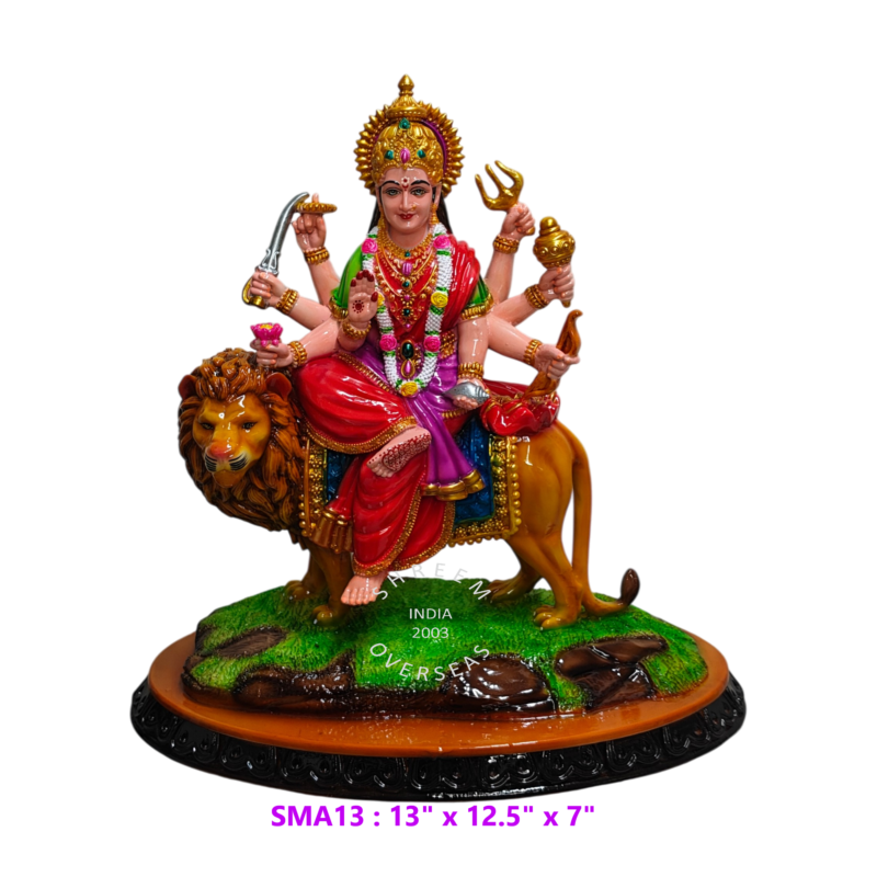 Goddess Durga on Lion Statue SMA13MN 13 inch multi color hand painted resin idol