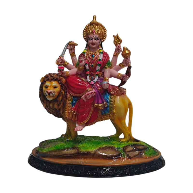 Goddess Durga on Lion Statue SM1509N 8 inch multi color hand painted resin idol