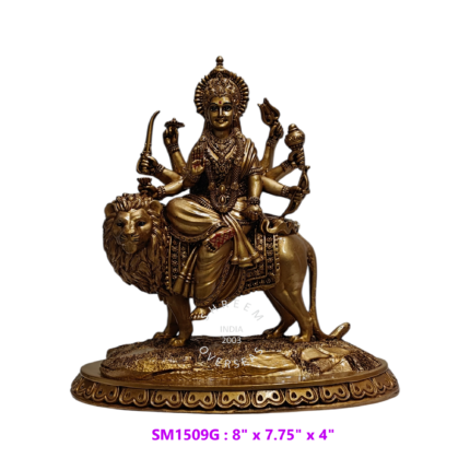 Goddess Durga on Lion Statue SMA1509G 8 inch antique bronze resin idol sitting on lion