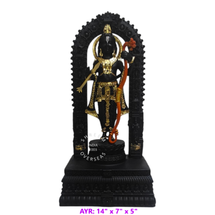 Ayodhya Ram Lalla Statue SMAYR10 14 inch black and gold resin replica murti front view