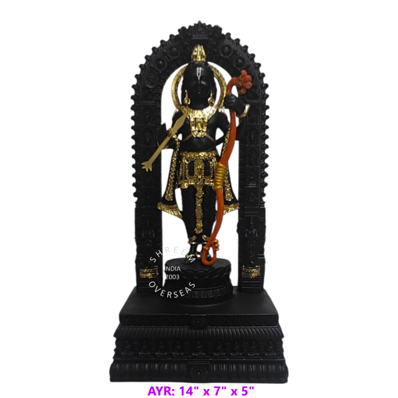 Ayodhya Ram Lalla Statue SMAYR10 14 inch black and gold resin replica murti front view