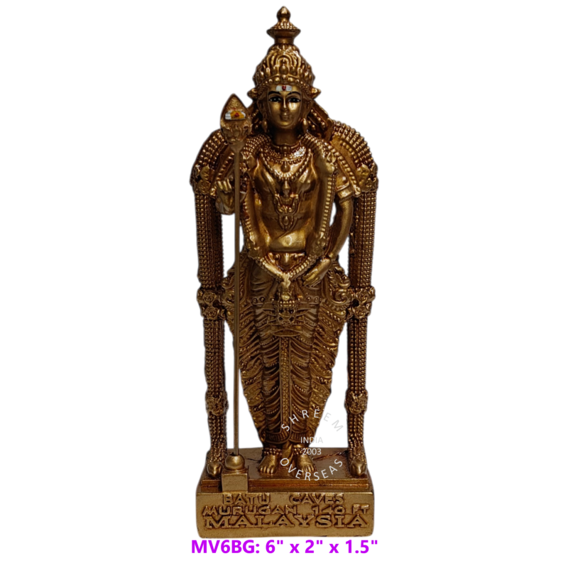 Batu Caves Murugan Statue SMMV6BA 6 inch gold painted resin