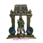 Lord Murugan with Peacock Gateway, 17 inch hand painted temple arch resin statue front view