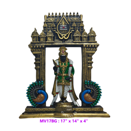 Lord Murugan with Peacock Gateway, 17 inch hand painted temple arch resin statue front view