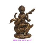 Goddess Saraswati on Swan Statue SMSR7G 7.75 inch antique gold resin idol playing veena front view
