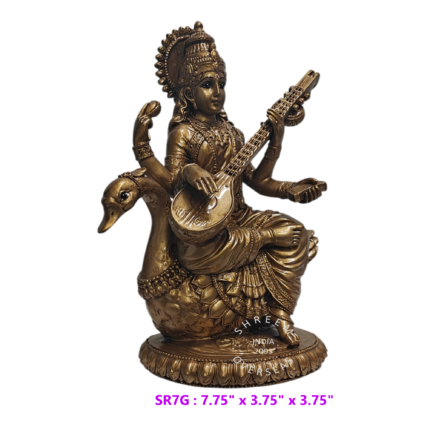 7.75" Antique Gold Goddress Saraswati on Swan