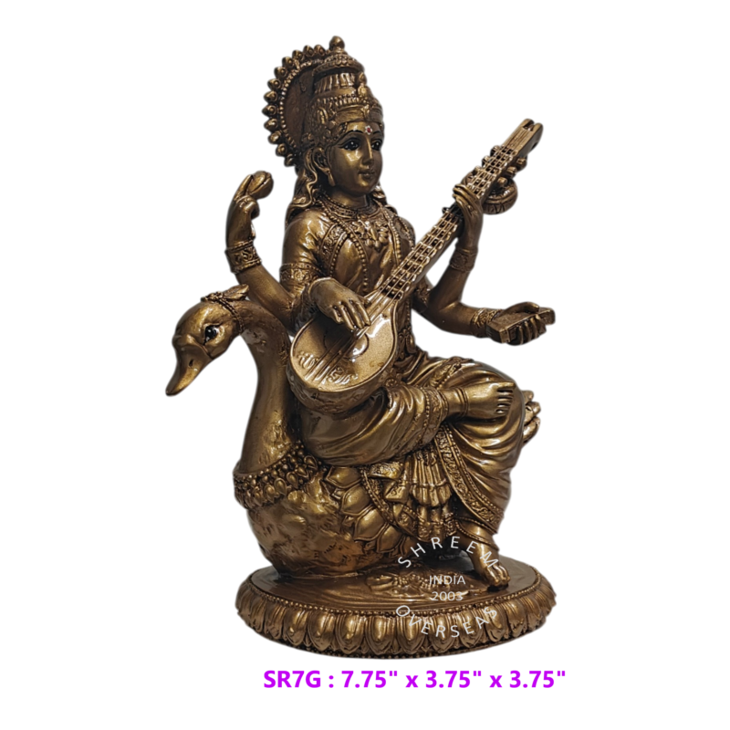 7.75" Antique Gold Goddress Saraswati on Swan