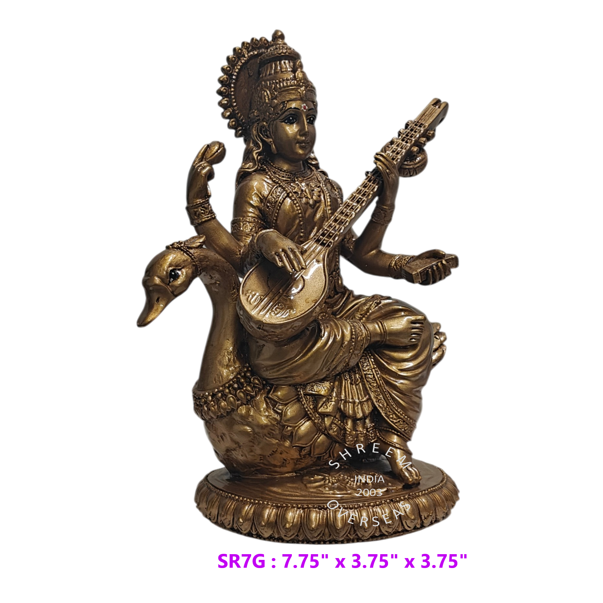 7.75" Antique Gold Goddress Saraswati on Swan